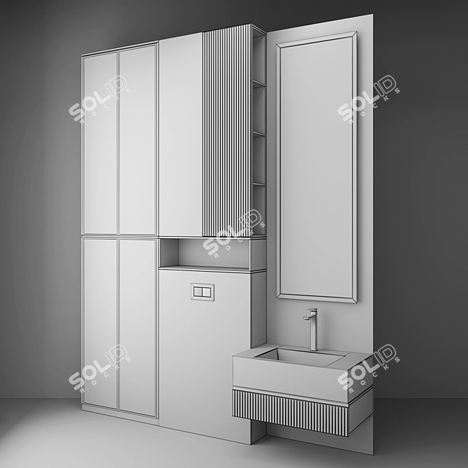 Modern Bathroom Set: Sink, Mirror, Cabinet 3D model image 3