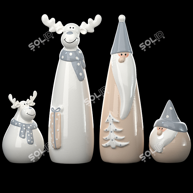 Creative Santa Claus with Reindeer Ceramic Set 3D model image 1