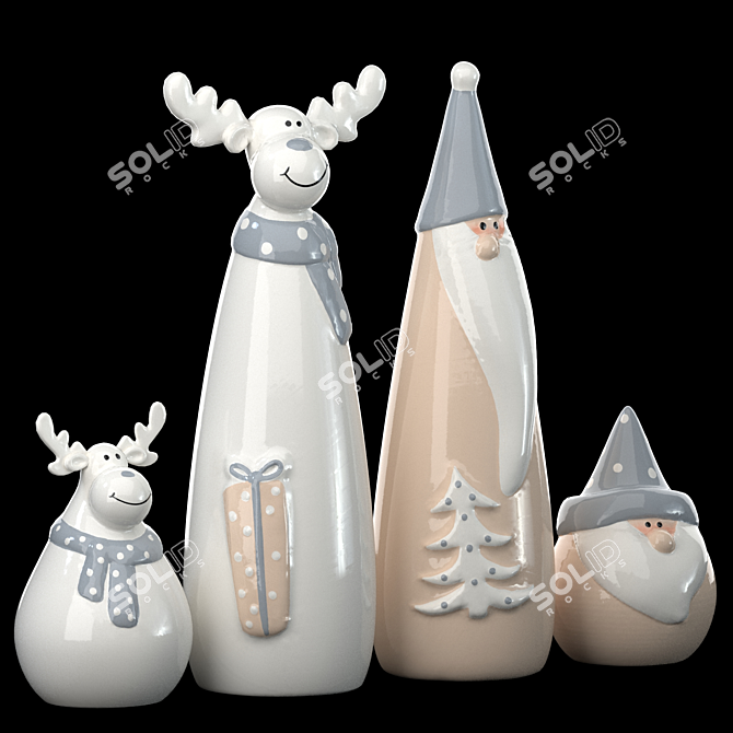 Creative Santa Claus with Reindeer Ceramic Set 3D model image 2