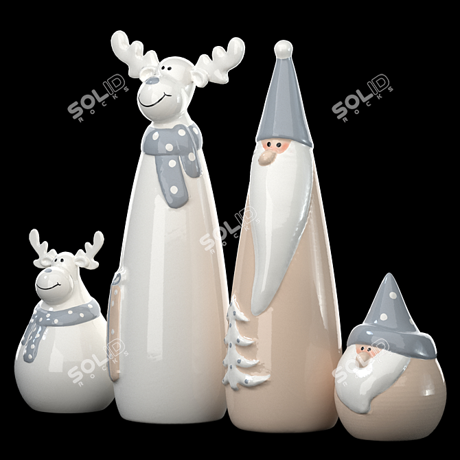 Creative Santa Claus with Reindeer Ceramic Set 3D model image 3