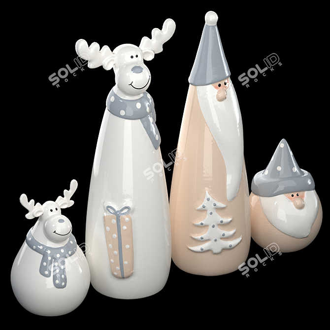 Creative Santa Claus with Reindeer Ceramic Set 3D model image 4