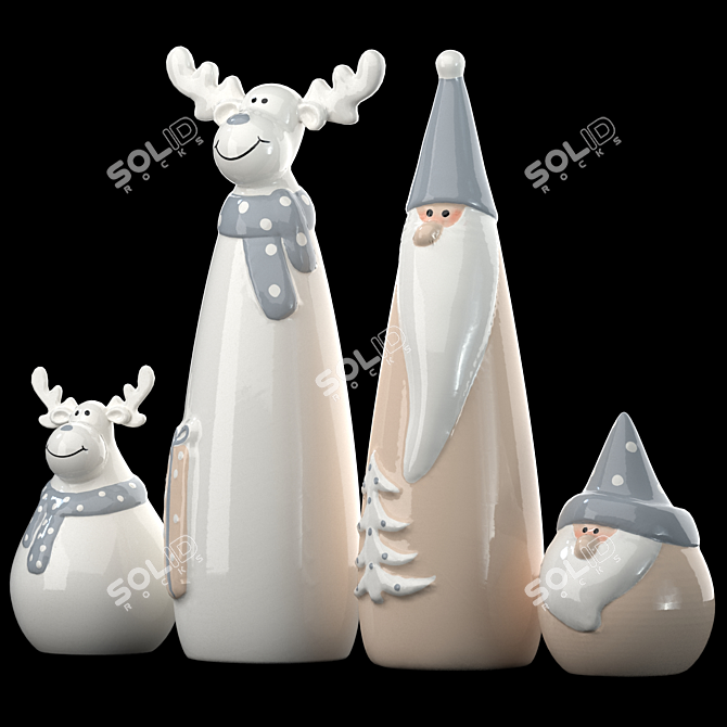 Creative Santa Claus with Reindeer Ceramic Set 3D model image 5