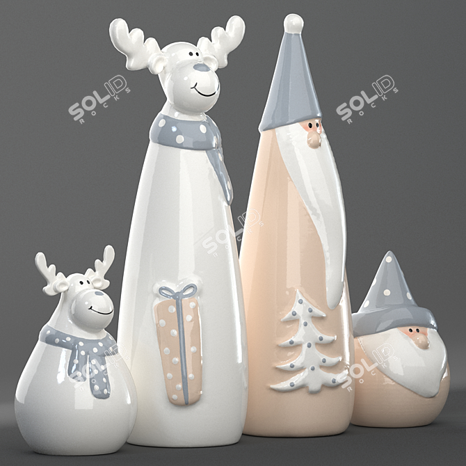 Creative Santa Claus with Reindeer Ceramic Set 3D model image 6