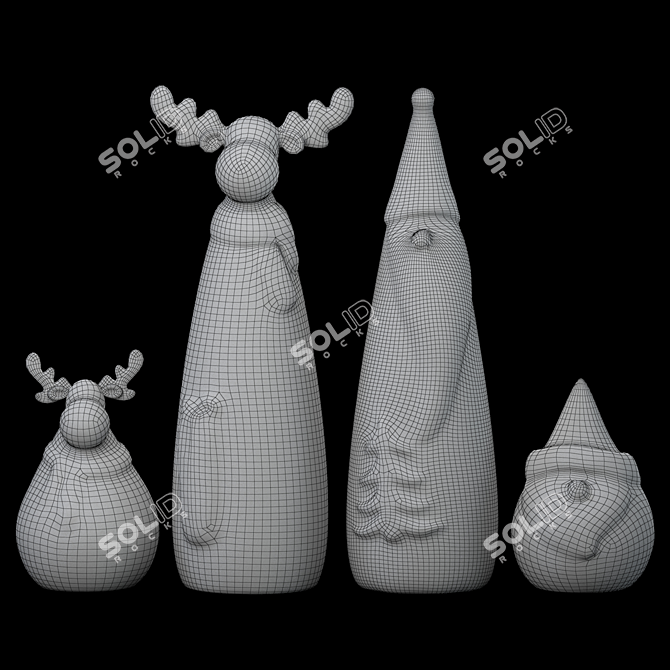 Creative Santa Claus with Reindeer Ceramic Set 3D model image 7