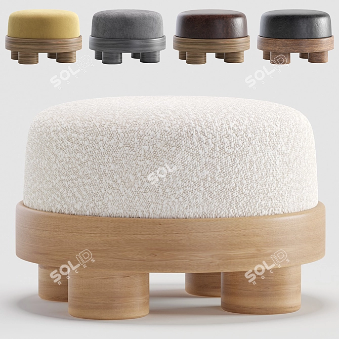 Luxurious Nomad Pouf: Velvet & Leather 3D model image 1