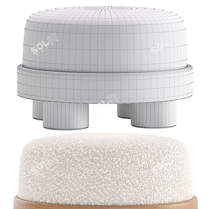 Luxurious Nomad Pouf: Velvet & Leather 3D model image 7