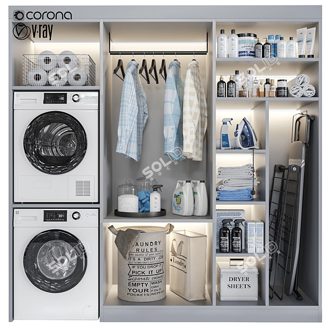 Laundry Essentials Set: GE Washer & Dryer, Maytag Iron, Laurastar Ironing Board 3D model image 1