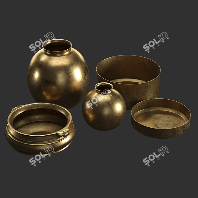 Elegant Burnished Brass Vases 3D model image 1