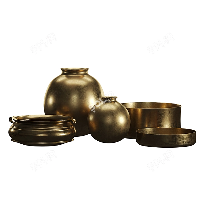 Elegant Burnished Brass Vases 3D model image 2