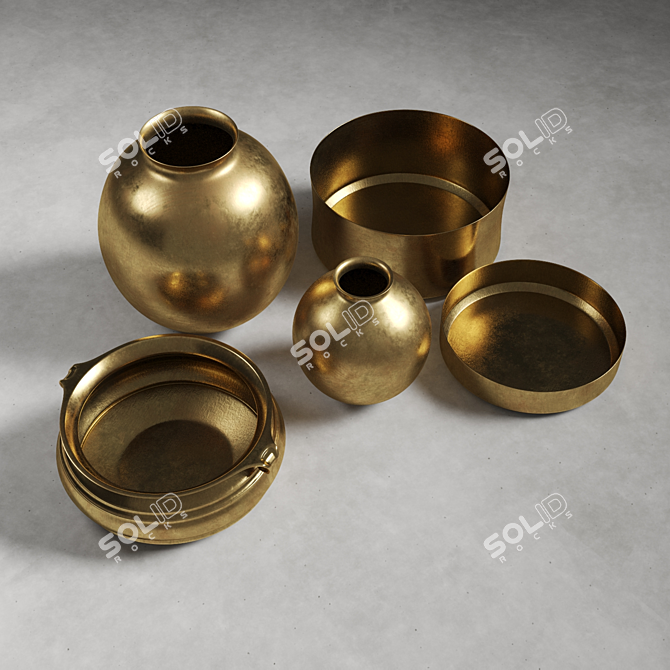 Elegant Burnished Brass Vases 3D model image 3