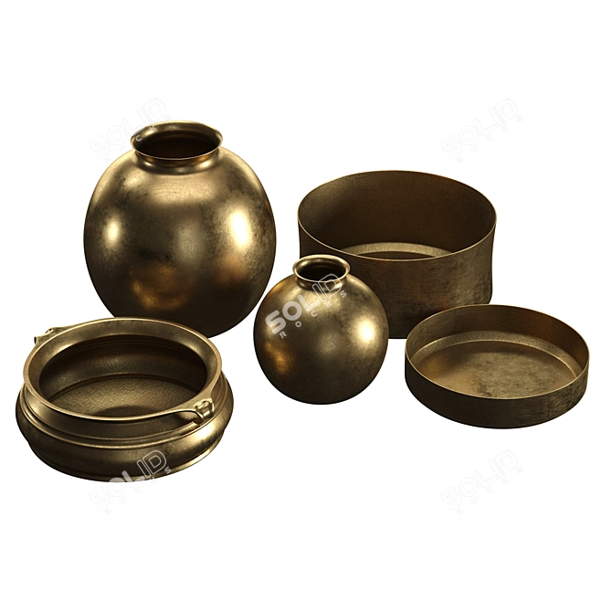 Elegant Burnished Brass Vases 3D model image 5