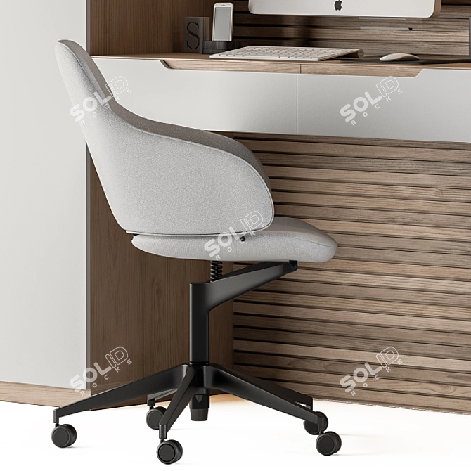 Wood and White Home Office Furniture 3D model image 2