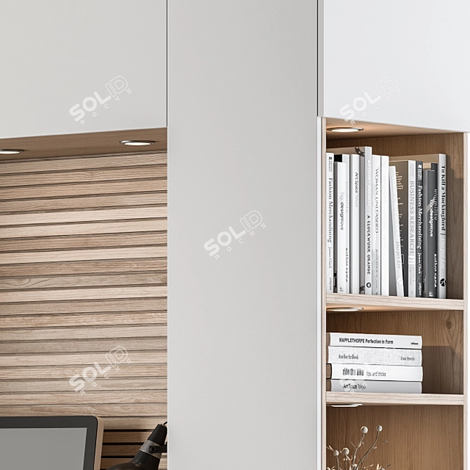 Wood and White Home Office Furniture 3D model image 4
