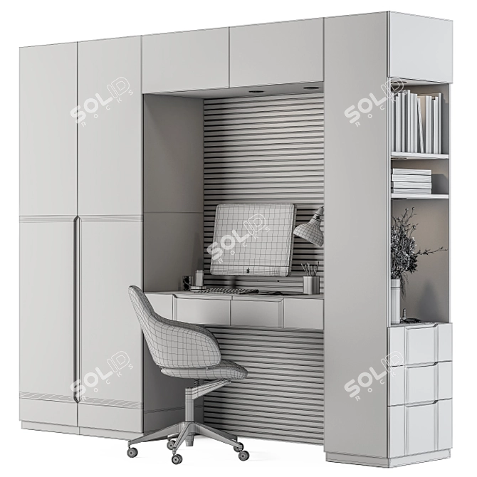 Wood and White Home Office Furniture 3D model image 5