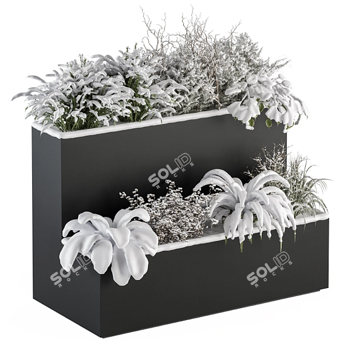 Snowy Outdoor Plant Box Set 3D model image 1