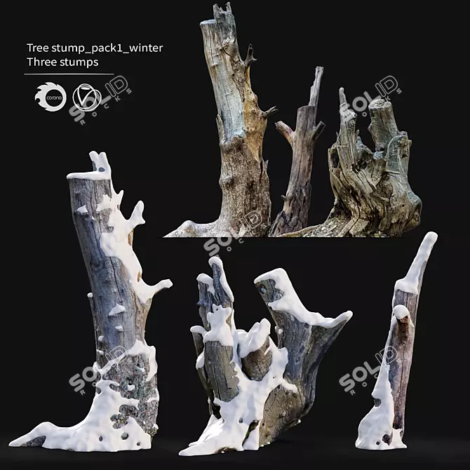 Snowy Tree Stump Trio: 55cm, 65cm, 85cm 3D model image 1