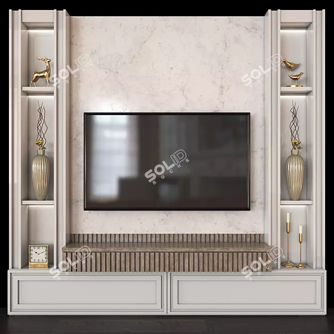 Modern TV Wall Set with 65" Display 3D model image 1