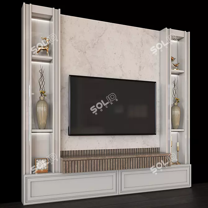 Modern TV Wall Set with 65" Display 3D model image 2