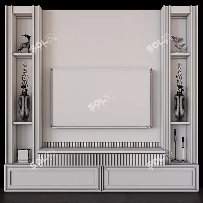 Modern TV Wall Set with 65" Display 3D model image 4