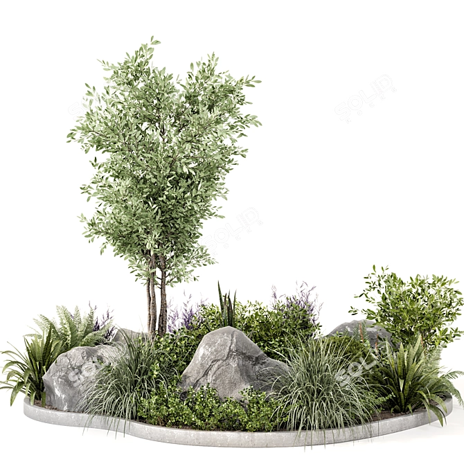 Outdoor Garden Set with Bushes and Trees 3D model image 2