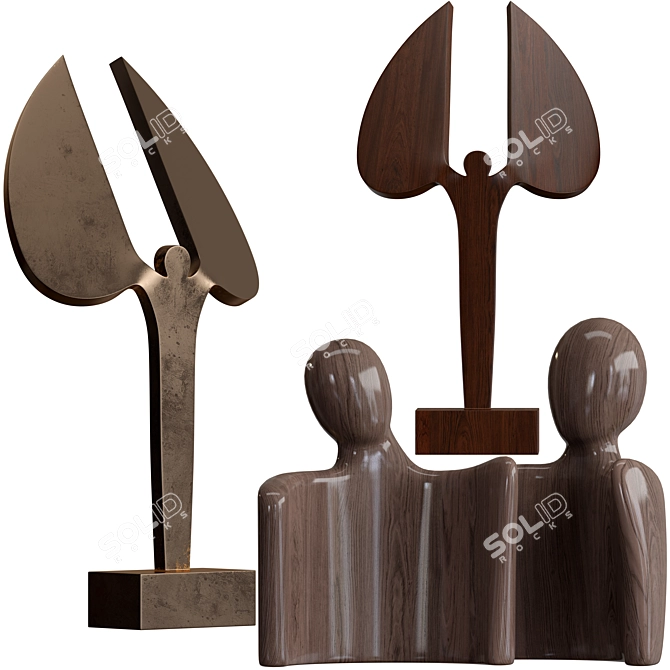 Artistic Metal and Wood Decor Sculpture 3D model image 1