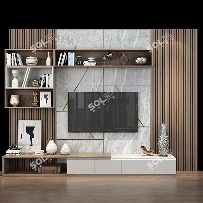 Elegant TV Wall with Decor 3D model image 1