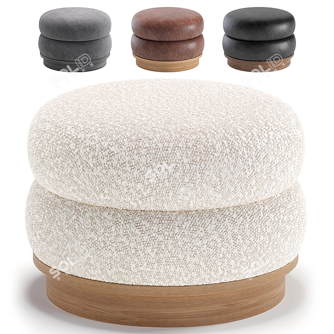 Luxurious Velvet and Leather Split Pouf 3D model image 1