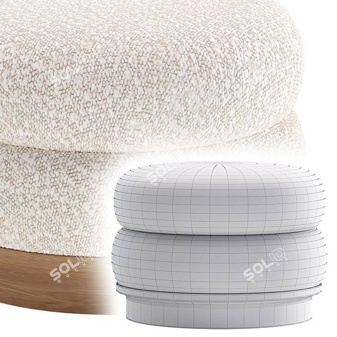 Luxurious Velvet and Leather Split Pouf 3D model image 5