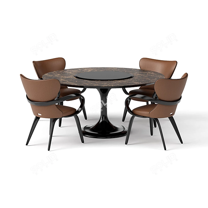 Apriori T 160 Marble Brown Dining Set 3D model image 6