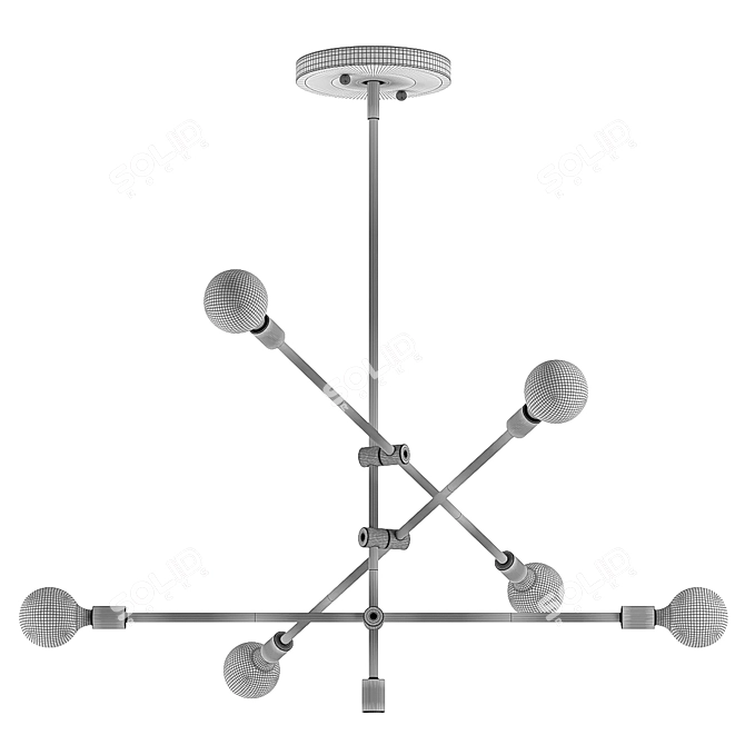 Modern Geometric Chandelier with 6 Sputnik Shades 3D model image 3