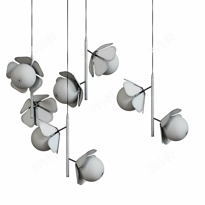 Metal Flower Pendant Lamp with Glass Ball 3D model image 3