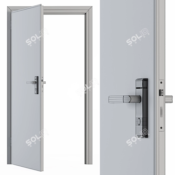 Elegant Steel and Dark Wood Door 3D model image 3