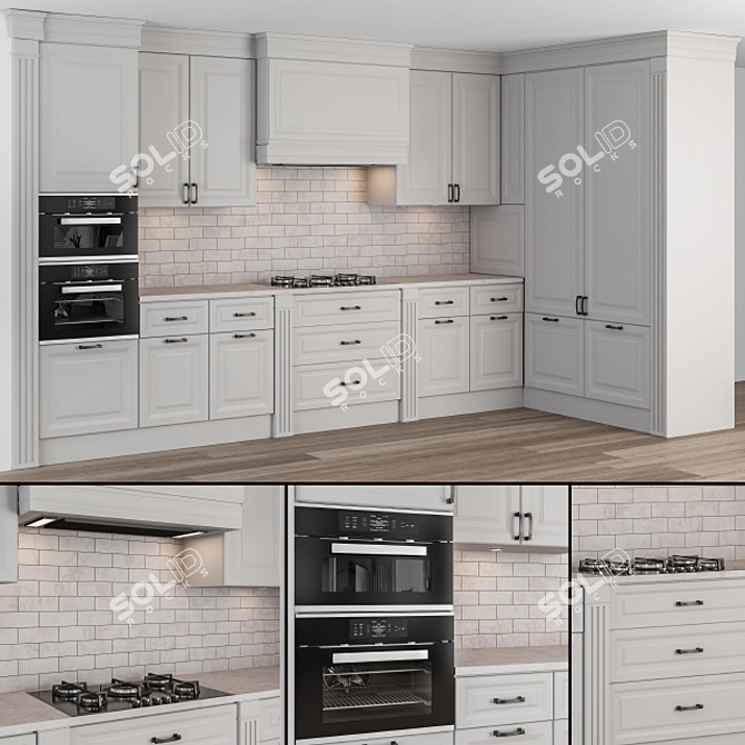 NeoClassic White Kitchen Set 3D model image 1