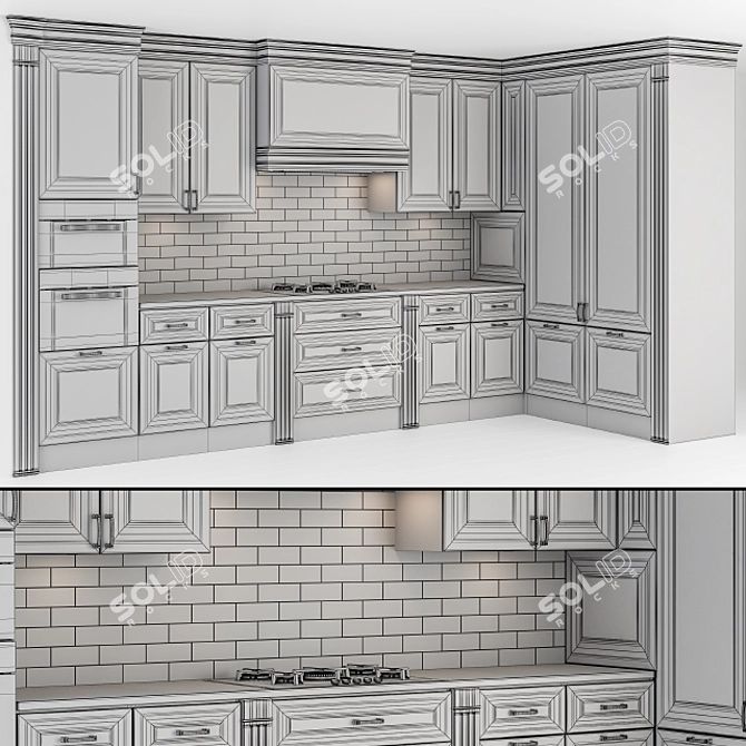 NeoClassic White Kitchen Set 3D model image 4