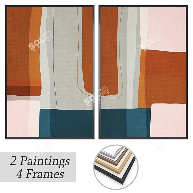 Elegant Art Set: 2 Paintings with 4 Frame Options 3D model image 1
