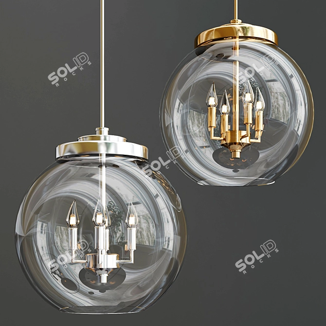 Elegance in Aged Brass: Volta Glass Pendant 3D model image 2