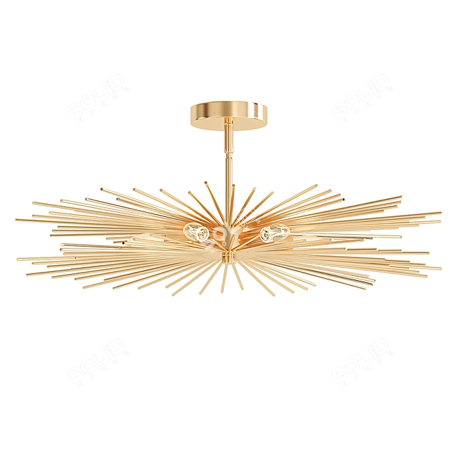 Mid Century Modern Gold Sputnik Ceiling Light 3D model image 1