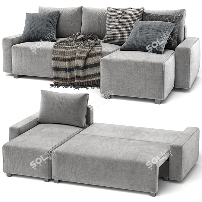 Sophisticated Grey Sofa with Plaid 3D model image 2