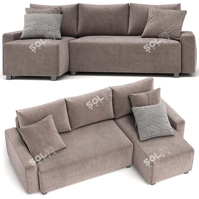 Sophisticated Grey Sofa with Plaid 3D model image 3