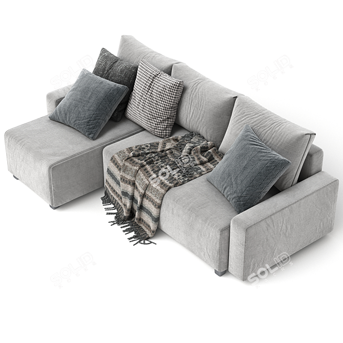 Sophisticated Grey Sofa with Plaid 3D model image 4
