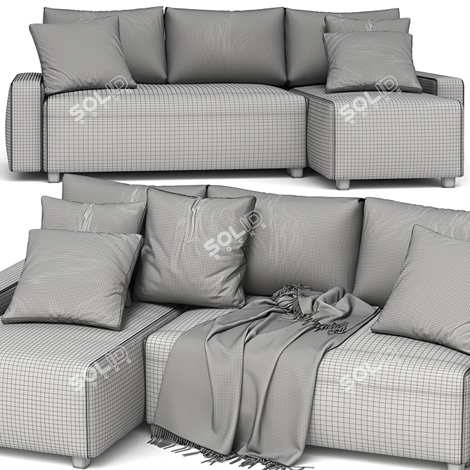 Sophisticated Grey Sofa with Plaid 3D model image 6