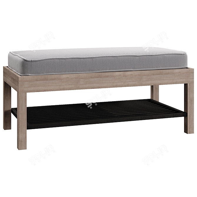 Title: Mango Wood & Steel Storage Bench 3D model image 1