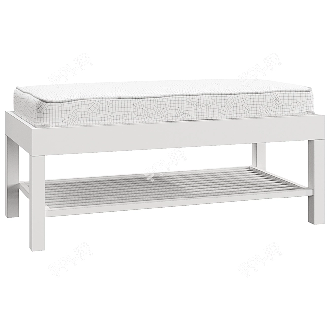 Title: Mango Wood & Steel Storage Bench 3D model image 2