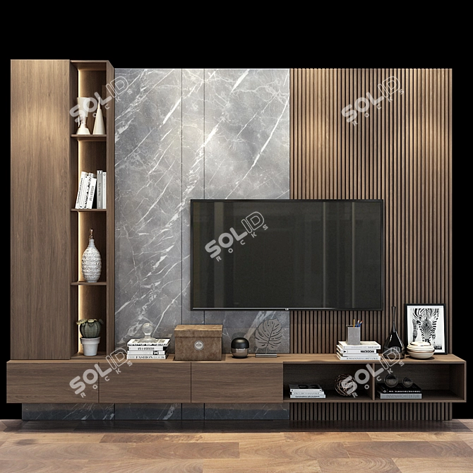 Modern TV Wall Set - Easily Customizable 3D model image 1