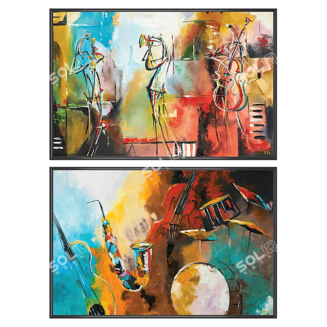 Stylish Art Set: 2 Paintings with 4 Frame Options 3D model image 1