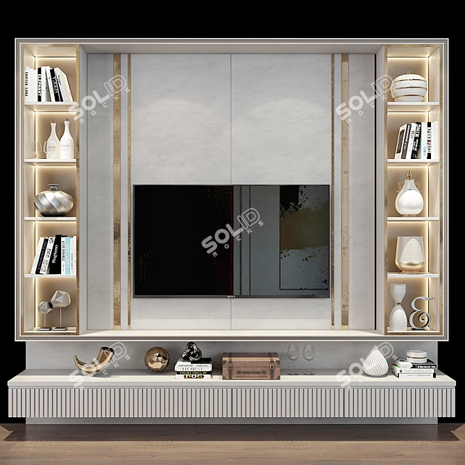 Sleek TV Wall - 73: Stylish Living Room TV Console 3D model image 1