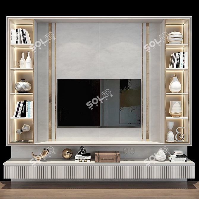 Sleek TV Wall - 73: Stylish Living Room TV Console 3D model image 4