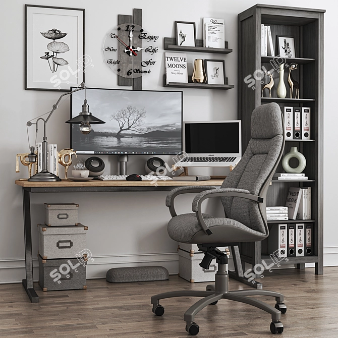 Modern Office Workspace Set 3D model image 6