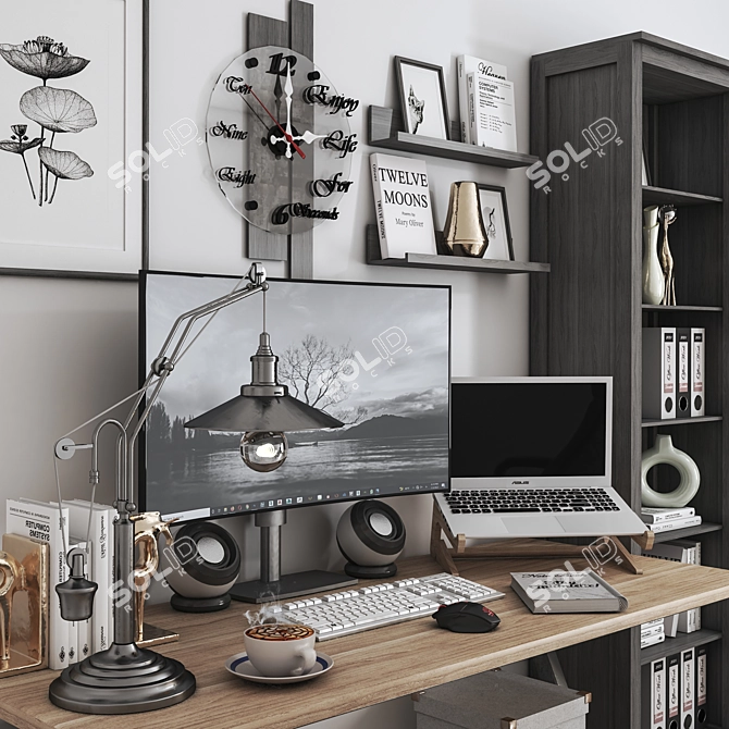 Modern Office Workspace Set 3D model image 7