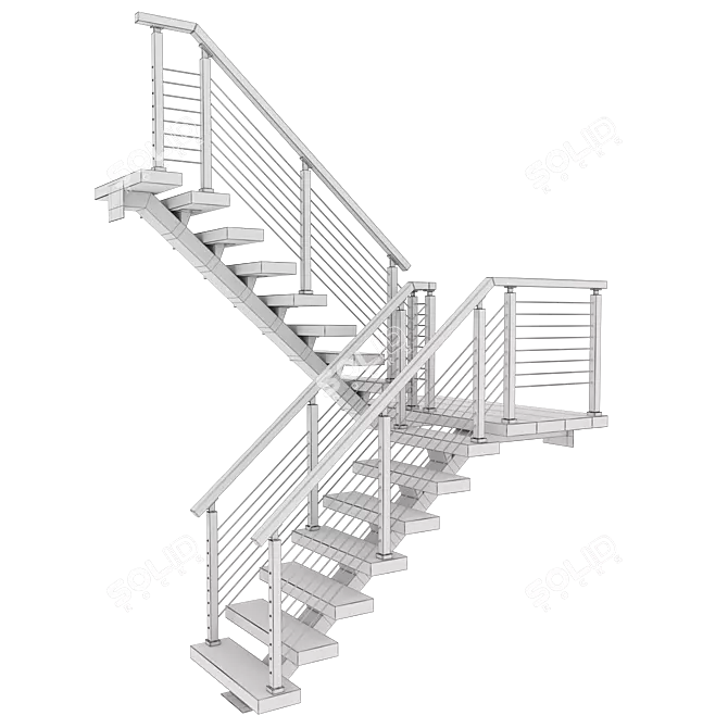 Title: Wooden P-Shaped Staircase with Metal Frame 3D model image 5